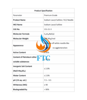 Sulfate de lauryl sodique (SLS) 92%-95% K12 en granulés, tensioactif anionique, excellent agent moussant pour dentifrice et détergent, pH 7.5-9.5