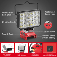 Adaptor Roda Daya 72W dengan Lampu Kerja LED Tanpa Kabel, Lampu Camping Outdoor dengan Pegangan, Lampu Portabel dengan Pengisian Daya USB Tipe C