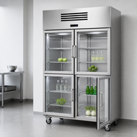 Réfrigérateur commercial vertical 4 portes 1000L avec porte vitrée, réfrigérant écologique R134a, économie d'énergie pour café et salon de thé