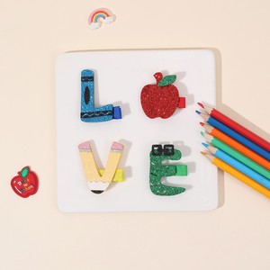 Ensemble de pinces à cheveux en tissu pailleté mignonnes, lettres d'amour, design de crayon Apple, style pour la rentrée scolaire des enfants - Product Image 1