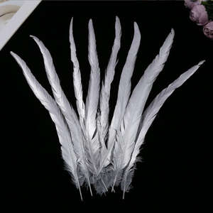 Venta al por mayor de alta calidad 40-45cm oro metálico plata pintado plumas de cola de <span class=keywords><strong>gallo</strong></span> para el diseño de disfraces de Carnaval - Product Image 1