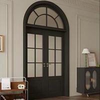 Porte d'entrée coulissante en bois avec verre arqué de style français, vente directe usine, pour villa, hôpital, chambre ou bureau, style rétro
