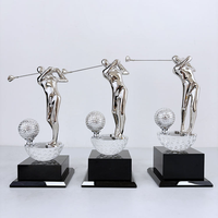 Trophée sportif de balle de golf en cristal de verre de golfeur argenté en métal avec base noire