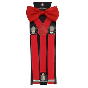 Set di <span class=keywords><strong>bretelle</strong></span> con <span class=keywords><strong>bretelle</strong></span> regolabili a forma di Y da <span class=keywords><strong>uomo</strong></span> con <span class=keywords><strong>bretelle</strong></span> rosse <span class=keywords><strong>e</strong></span> papillon per Halloween Cosplay Party - Product Image 1