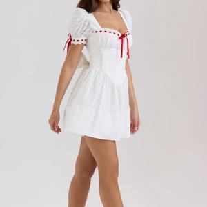 Vestido Mini Casual Blanco de Alta Calidad al por Mayor, Vestido de Encaje Dulce con Mangas de Princesa, OOTD - Product Image 3