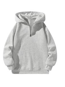 Sweat-shirt à capuche décontracté pour homme, à col zippé, manches longues, épaules tombantes, pour l'automne, uni, brodé, teint, coupe oversize - Product Image 6