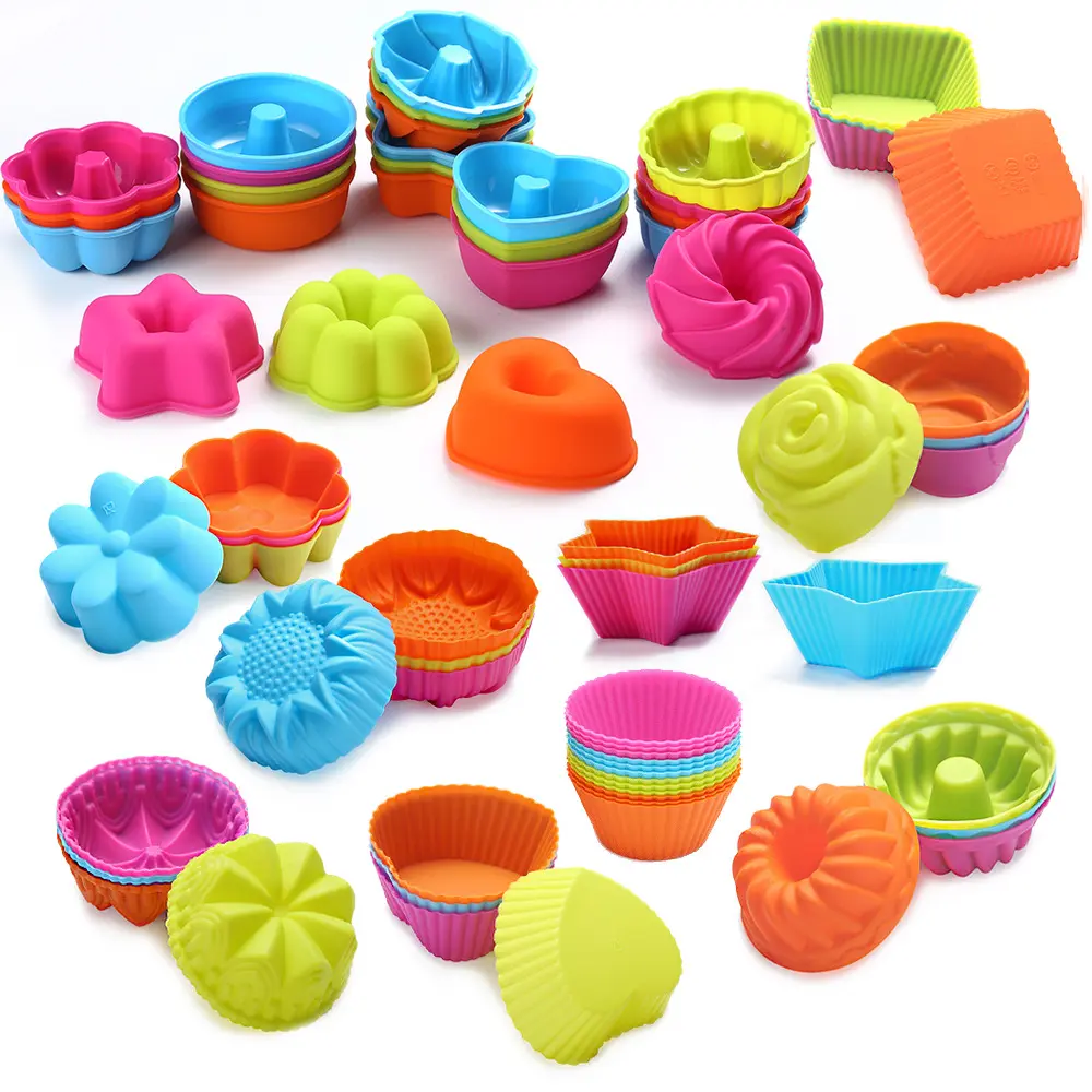Colorful Multi Shapes Baking Cake Liners Single Cavity Muffin Cake Molds Silicone Cupcake Cup