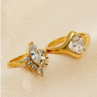 Cincin Tertutup Baja Tahan Karat 316 Lapis Emas 18K Bertabur Zirkon, Gaya Mewah Ringan Ala Eropa Amerika, Laris Manis, Tidak Luntur