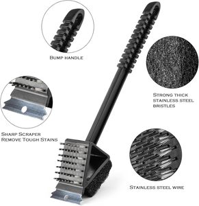Cepillo para Parrilla 3 en 1 con Raspador y Almohadilla de Fregado, Cepillo de Limpieza para Barbacoa de Mango Largo y Resistente de 14.5 Pulgadas, Gancho para Colgar, Seguro para Carbón y Ahumadores - Product Image 2