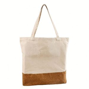 Sac fourre-tout personnalisé en toile de coton recyclé et écologique avec poignées en liège pour cadeaux et shopping promotionnel - Product Image 3