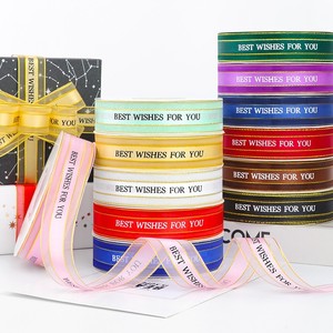 Satin Ribbon Best Wishes For You Printed Polyester Gift Packaging Ribbon 9A22 Solid Style Japan South Korea Design - Product Image 1