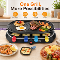 Multifunktionaler Rauchfreier Elektrischer Raclette-Grill Antihaft-Grillplatte Mit 8 Mini-Pfannen und Spateln für Familienfeiern und BBQ