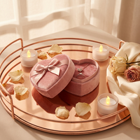 Boîte à bijoux en satin rose avec nœud en forme de cœur, boîte de rangement pour bague et collier, boîte d'emballage personnalisée pour cadeau de mariage