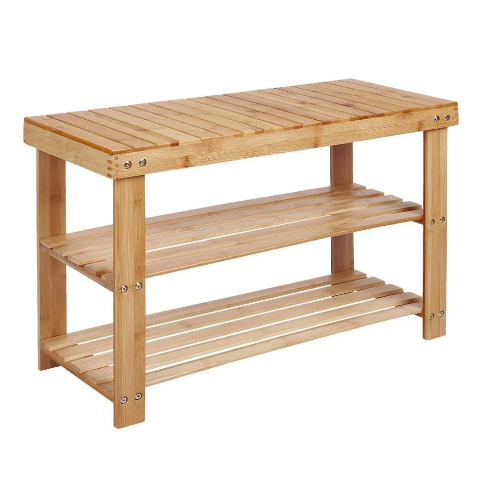 Natural Bamboo Shoe Rack Bench 2 Tier Shoe OrganizerとStorage Shelf