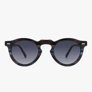 MOSI Polarized Round High Nose Sunglasses Rivet Acetate Frame Sunglasses For Both Men and Women