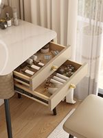 En gros, Table de maquillage moderne et durable en bois beige avec miroir et éclairage, 2 tiroirs, 3 modes d'éclairage, coussinée