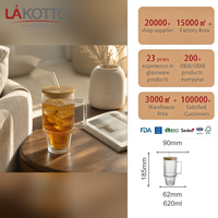 Mug en verre sodocalcique LAKOTTO avec couvercle en bois, logo personnalisé, OEM, idéal pour le bureau, les fêtes, coffret cadeau, best-seller, réutilisable, approvisionnement en gros