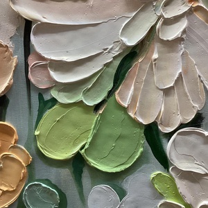 Pintura Floral Impasto Verde, Arte Minimalista en Lienzo Hecho a Mano, Obra de Arte Texturizada para Hoteles, Decoración Comercial para Paredes del Hogar - Product Image 6