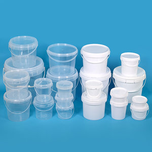 ハンドルと蓋付きの食品グレードの透明なプラスチック製の丸いバケツを供給します5L食品包装バケツカスタムカラーロゴ