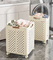Panier à linge pliable en plastique blanc durable avec roulettes, boîte de rangement pliable pour économiser de l'espace, organisateur pour salle de bain, vêtements sales