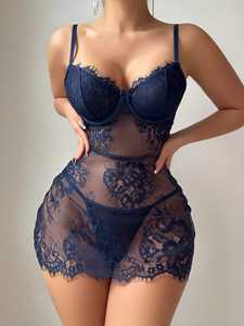 Vestito Sexy Sexy da donna Sexy in pizzo floreale aderente, gonna corta Sexy da donna, calze - Product Image 6