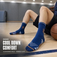 Chaussettes de basketball montantes bleu roi pour jeunes, rembourrées, avec bord côtelé, motif léopard, pour après-match, vente en gros