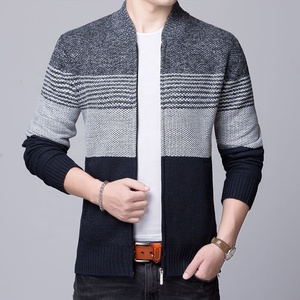 Mùa Đông Cổ Điển O Crew Cổ Người Đàn Ông Dày Cardigan Dây Kéo Mở Phía Trước Giản Dị Dệt Kim Ấm Thời Trang Áo Giá Rẻ Sọc - Product Image 5