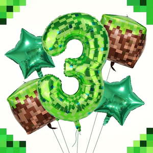 Kit de globos de papel de aluminio Digital Green Pixel Miner de 40 pulgadas Incluye números de película de poliéster 0-9 para fiesta de <span class=keywords><strong>cumpleaños</strong></span> de videojuegos - Product Image 4