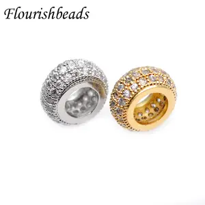 Lead and Nickel Silver Gold Plating CZ Paved Roundel Spacer for Bracelet Necklace