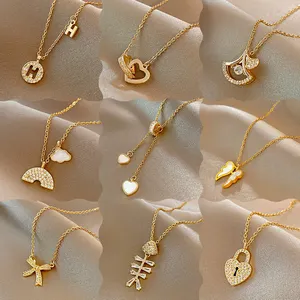 2023 Mode Edelstahl vergoldet Zirkon Herz Brief Regenbogen einfache Gold Choker Halsketten für Frauen Mädchen Schmuck Geschenk