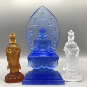 Fabricantes Custom Multicolor Glass Crystal Buddha Estátua dos Três Santos Orientais para Decoração Budista