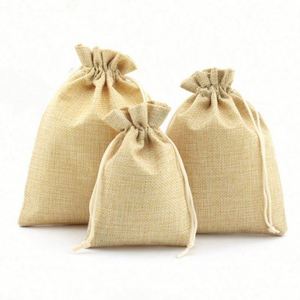 Sac en lin vierge avec cordon de serrage, imprimé avec logo personnalisé, vente en gros, sac promotionnel, sac cadeau, pochette de rangement - Product Image 1