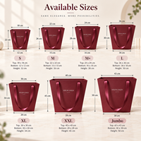 Sacs à fleurs en papier bordeaux avec logo personnalisé et poignées en ruban de satin pour fleuristes, boutiques, mariages, événements, emballage en gros