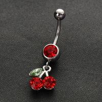 Piercing de nombril tendance en acier inoxydable avec pendentif cerise en cristal CZ rouge, bijou corporel en forme de cerise