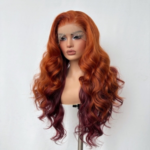Nouvelles perruques synthétiques Lace Front Ombré Roux à Bourgogne, Ondulations Naturelles, Ondulations d'Eau, Ondulations Corporelles, Cheveux Mélangés, Sans Colle - Product Image 2
