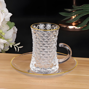 Set <span class=keywords><strong>da</strong></span> Caffè Arabo Turco del Medio Oriente con Decorazioni Dorate, Tazza <span class=keywords><strong>da</strong></span> Tè in Vetro con Piattino, Set di Tazze <span class=keywords><strong>da</strong></span> Caffè Etiopi <span class=keywords><strong>da</strong></span> 100ml - Product Image 4
