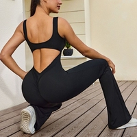 Europäischer Stil Rückenfreier V-Ausschnitt Pfirsich-Hüfte Einteiliger Yoga-Jumpsuit für Damen