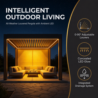 Pergola motorisée moderne de luxe durable avec toit à lames orientables 3x3m, structure antirouille pour balcon et jardin nocturnes