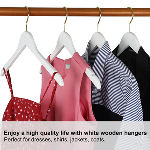 440mm Length Anti Slip Shoulder Shiny Finishing <strong>White</strong> Wooden Tops Dress Shirts <strong>Coat</strong> Clothes Hangers with Thick Gold <strong>Hook</strong> - Product Image 6