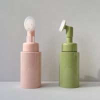 Bouteille pompe à mousse en plastique PET de 200 ml avec brosse en silicone et capuchon anti-poussière, vide, pour nettoyant visage, mousse, emballage cosmétique