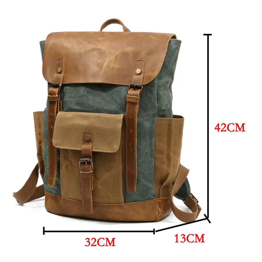 Новый водонепроницаемый вощеный холщовый школьный рюкзак, большая дорожная походная сумка, повседневный деловой портфель для ноутбука