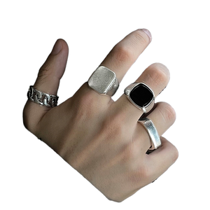 Punk Style Hip Hop Trendy <strong>Ring</strong> <strong>Set</strong> European &amp; American Cross-Border Retro Geometric Glass Natural Stone Four-Piece <strong>Set</strong> - Product Image 1