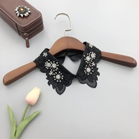 Buatan tangan pasang Rhinestones renda kerah Applique, lapisan ganda kerah putih Applique bordir Trims untuk dijual