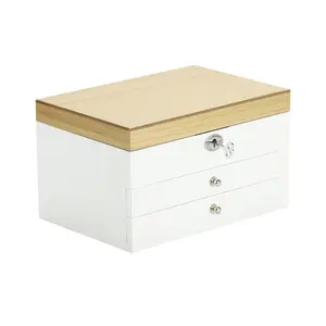 Wooden Jewelry <b>Box</b> with Drawer & Lock, Organizer for <b>Rings</b>, Watches, Earrings, Necklaces, Decorative Gift <b>Box</b>, Customizable - Product Image 4