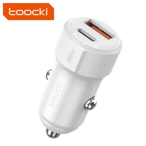 Toocki White Car Phone Charger Dual Usb Type-c PD 50w 30w 20W Adapter QC3.0 Usb C Fast Car Charger For iPhone