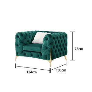 आधुनिक 3-सीटर चेस्टरफील्ड आर्म वेल्वेट टफ्टेड सेशनल सोफा सोफे सेट स्टेनलेस स्टील बेस चमड़े के लिविंग रूम होटल फर्नीचर - Product Image 6