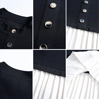 Nouvelle Robe Plissée Élégante Française Printemps-Été 2025, Noire et Blanche Contrastée, Coupe Slim, Manches Courtes, Volants Décoratifs, Tenue Décontractée Tendance pour Femme