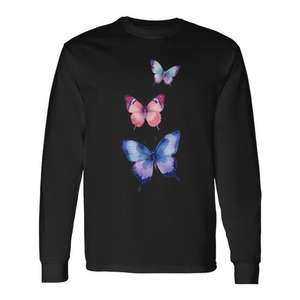 T-shirt a maniche lunghe Aquarelle Butterflies, girocollo unisex per adulti, abbigliamento promozionale - Product Image 1