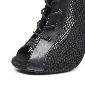 Bottes de <span class=keywords><strong>danse</strong></span> à talons hauts confortables de qualité supérieure dernières nouvelles chevilles et chaussons <span class=keywords><strong>jazz</strong></span> à lacets en maille noire - Product Image 3