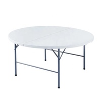 Table pliante d'extérieur de 5 pieds avec pieds en métal, table ronde pliante portable en plastique pour la restauration et les mariages, pliable en deux